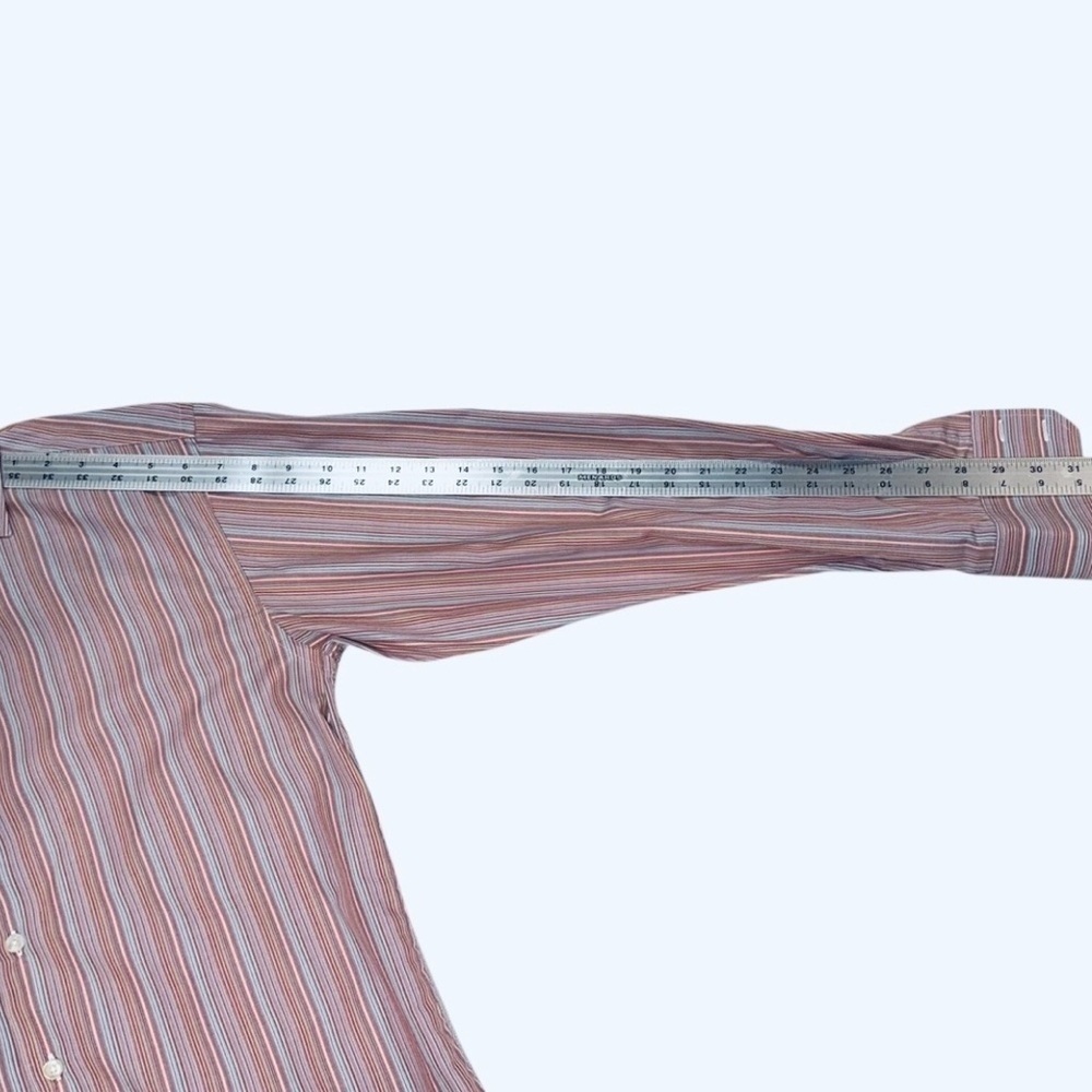Thomas Pink Mens Shirt Cotton Multicolor Striped Button Up Made in Romania 15.5 - Picture 6 of 7